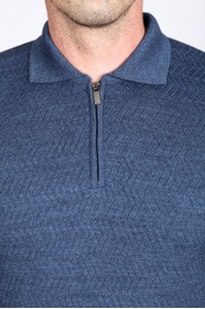 SAX BLUE COLOR ZİP-NECK POLO SWEATHER WİTH WOOL