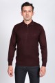 DARK PURPLE COLOR ZİP-NECK POLO SWEATHER WİTH WOOL