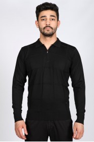 BLACK COLOR ZİP-NECK POLO SWEATHER WITH WOOL