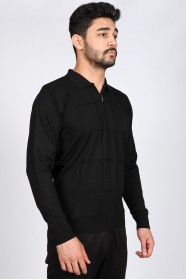 BLACK COLOR ZİP-NECK POLO SWEATHER WITH WOOL