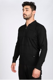 BLACK COLOR ZİP-NECK POLO SWEATHER WITH WOOL