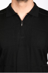 BLACK COLOR ZİP-NECK POLO SWEATHER WITH WOOL