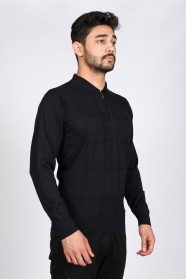 NAVY BLUE COLOR ZİP-NECK POLO SWEATHER WİTH WOOL