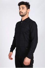 NAVY BLUE COLOR ZİP-NECK POLO SWEATHER WİTH WOOL