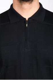 NAVY BLUE COLOR ZİP-NECK POLO SWEATHER WİTH WOOL