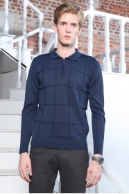 SAX BLUE COLOR ZİP-NECK POLO SWEATHER WITH WOOL