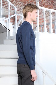SAX BLUE COLOR ZİP-NECK POLO SWEATHER WITH WOOL