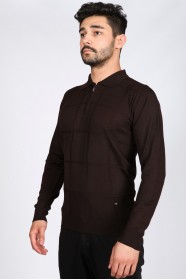 DARK BROVN COLOR ZİP-NECK POLO SWEATHER WITH WOOL