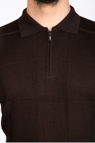 DARK BROVN COLOR ZİP-NECK POLO SWEATHER WITH WOOL