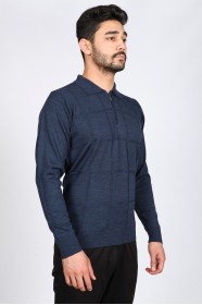 DARK PARLIAMENT COLOR ZİP-NECK POLO SWEATHER WITH WOOL