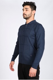 DARK PARLIAMENT COLOR ZİP-NECK POLO SWEATHER WITH WOOL