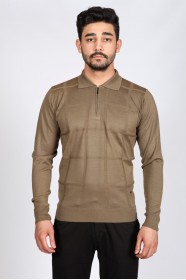 MEDIUM BROWN COLOR ZİP-NECK POLO SWEATHER WITH WOOL