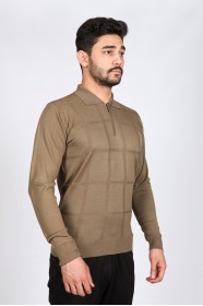 MEDIUM BROWN COLOR ZİP-NECK POLO SWEATHER WITH WOOL