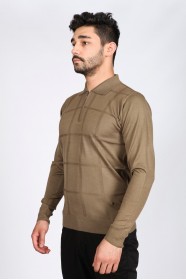 MEDIUM BROWN COLOR ZİP-NECK POLO SWEATHER WITH WOOL