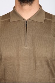 MEDIUM BROWN COLOR ZİP-NECK POLO SWEATHER WITH WOOL