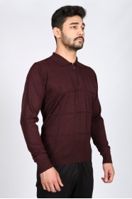MIDDLE BORDO COLOR ZİP-NECK POLO SWEATHER WITH WOOL