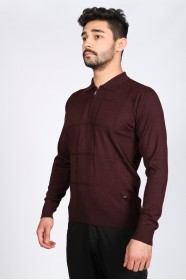 MIDDLE BORDO COLOR ZİP-NECK POLO SWEATHER WITH WOOL