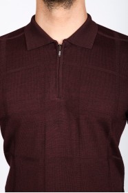 MIDDLE BORDO COLOR ZİP-NECK POLO SWEATHER WITH WOOL