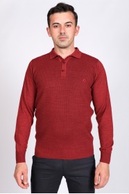 LIGHT CHERRY POLO COLLAR WOOL SWEATER