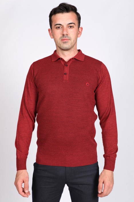 LIGHT CHERRY POLO COLLAR WOOL SWEATER