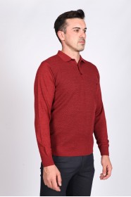 LIGHT CHERRY POLO COLLAR WOOL SWEATER