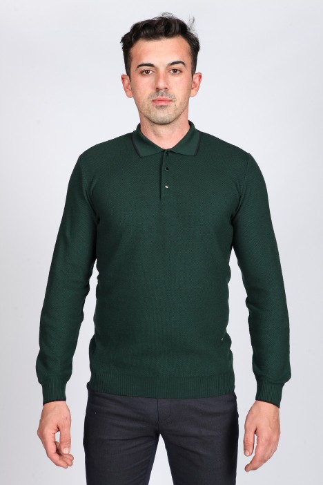 DARK GREEN LONG-SLEEVED POLO SWEATHER
