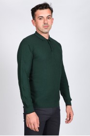 DARK GREEN LONG-SLEEVED POLO SWEATHER