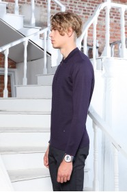 DARK PURPLE COLOR EMBOSSED TEXTURE DETAILED POLO ZIPPERED SWEATER