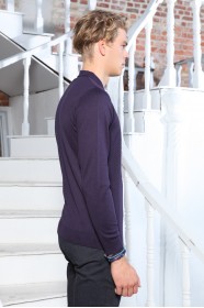 DARK PURPLE COLOR EMBOSSED TEXTURE DETAILED POLO ZIPPERED SWEATER