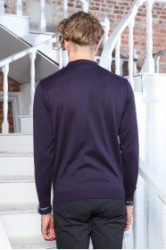 DARK PURPLE COLOR EMBOSSED TEXTURE DETAILED POLO ZIPPERED SWEATER