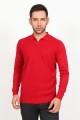 SALMON COLOR EMBOSSED TEXTURE DETAILED POLO ZIPPERED SWEATER