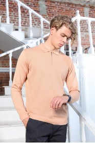 SALMON COLOR EMBOSSED TEXTURE DETAILED POLO ZIPPERED SWEATER