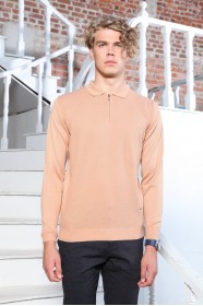 SALMON COLOR EMBOSSED TEXTURE DETAILED POLO ZIPPERED SWEATER