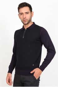 ﻿Wool Polo Neck Zippered Leather Front Band Dark Purple