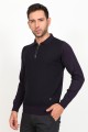﻿Wool Polo Neck Zippered Leather Front Band Medium Claret Red