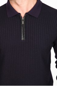 ﻿Wool Polo Neck Zippered Leather Front Band Dark Purple