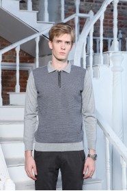 ﻿Wool Polo Neck Zippered Leather Front Band Medium Gray
