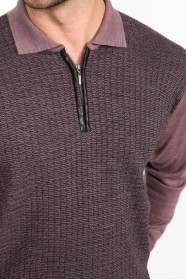 ﻿ Wool Polo Neck Zippered Leather Front Tape Light Purple