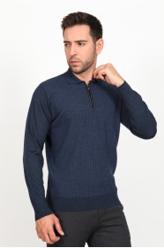 ﻿Wool Polo Collar Zippered Leather Front Tape Dark Parliament
