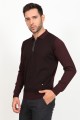﻿Wool Polo Neck Zippered Leather Front Band Medium Claret Red