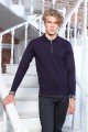 ﻿ Leather Front Band Navy Blue With Wool Polo Neck Zipper
