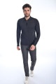 NAVY BLUE COLOR ZİP-NECK POLO SWEATHER WİTH WOOL