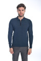 NAVY BLUE COLOR ZİP-NECK POLO SWEATHER WİTH WOOL