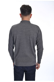 ﻿﻿ Yün Comfort Polo Yaka Düğmeli Koyu Gri