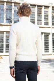 BONE-WHİTE COLOR ZİP-THROUGH CARDİGAN WİTH WOOL
