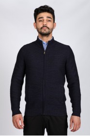 NAVY BLUE COLOR ZİP-THROUGH CARDİGAN WİTH WOOL