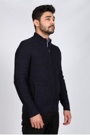 NAVY BLUE COLOR ZİP-THROUGH CARDİGAN WİTH WOOL