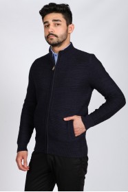 NAVY BLUE COLOR ZİP-THROUGH CARDİGAN WİTH WOOL