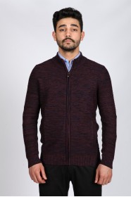 DARK BORDO COLOR ZİP-THROUGH CARDİGAN WİTH WOOL