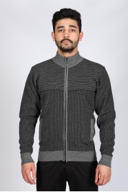 DARK GREY COLOR ZİP-THROUGH CARDİGAN WİTH WOOL